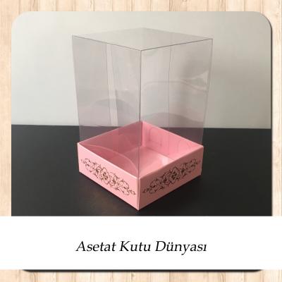 8x8x12 Asetat, Tek Taraflı Pembe Üzerine Gold Saray Desenli Karton Kutu