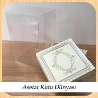 8x8x12 Asetat, Çift Taraflı Krem Üzerine Gümüş Kilim Desenli Kutu