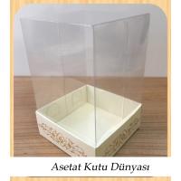 8x8x12 Asetat, Tek Taraflı Krem Üzerine Gold Saray Desenli Kutu