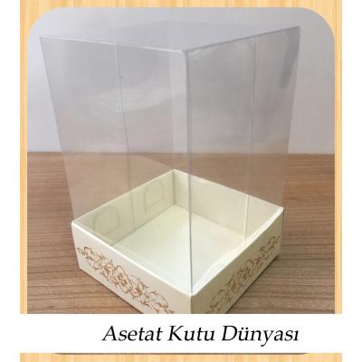 8x8x12 Asetat, Tek Taraflı Krem Üzerine Gold Saray Desenli Kutu