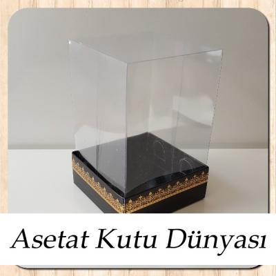 8x8x12 Asetat, Tek Taraflı Siyah Üzerine Gold Kilim Desenli Kutu