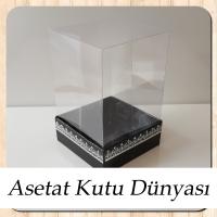 8x8x12 Asetat, Tek Taraflı Siyah Üzerine Gümüş Kilim Desenli Kutu