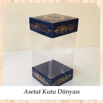 8x8x12 Asetat, Çift Taraflı Lacivert Üzerine Gold Saray Desenli Kutu