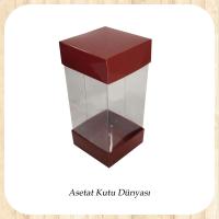 8x8x12 Asetat, Çift Taraflı Bordo Karton Kutu