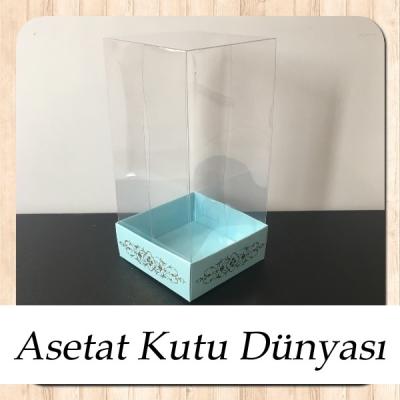 8x8x16 Asetat, Tek Taraflı Mavi Üzerine Gold Saray Desenli Karton Kutu