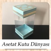 8x8x16 Asetat, Çift Taraflı Mavi Üzerine Gold Kilim Desenli Karton Kutu