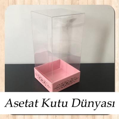 8x8x16 Asetat, Tek Taraflı Pembe Üzerine Gold Saray Desenli Karton Kutu