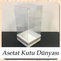 8x8x16 Asetat, Tek Taraflı Beyaz Üzerine Gold Kilim Desenli Kutu