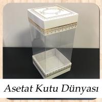 8x8x16 Asetat, Çift Taraflı Beyaz Üzerine Gold Kilim Desenli Kutu