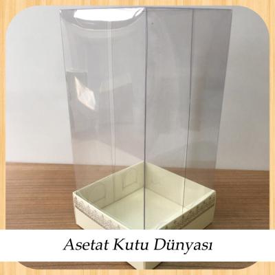 8x8x16 Asetat, Tek Taraflı Krem Üzerine Gümüş Kilim Desenli Kutu