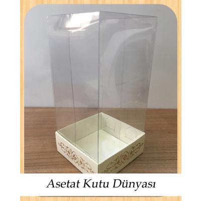 8x8x16 Asetat, Tek Taraflı Krem Üzerine Gold Saray Desenli Kutu