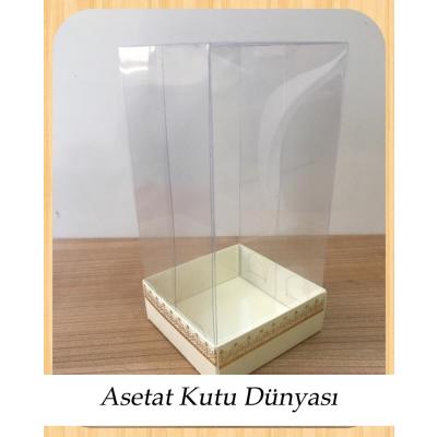 8x8x16 Asetat, Tek Taraflı Krem Üzerine Gold Kilim Desenli Kutu