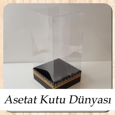 8x8x16 Asetat, Tek Taraflı Siyah Üzerine Gold Kilim Desenli Kutu