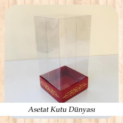 8x8x16 Asetat, Tek Taraflı Bordo Üzerine Gold Saray Desenli Kutu