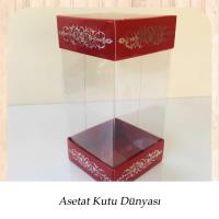 8x8x16 Asetat, Çift Taraflı Bordo Üzerine Gümüş Saray Desenli Kutu