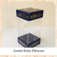 8x8x16 Asetat, Çift Taraflı Lacivert Üzerine Gold Saray Desenli Kutu