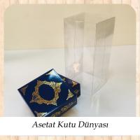 8x8x16 Asetat, Çift Taraflı Lacivert Üzerine Gold Saray Desenli Kutu