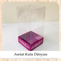 8x8x16 Asetat, Tek Taraflı Mor Üzerine Gümüş Saray Desenli Kutu