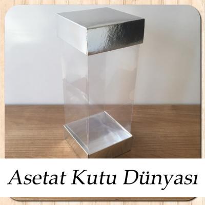 8x8x20 Asetat Çift Taraflı Gümüş Kutu