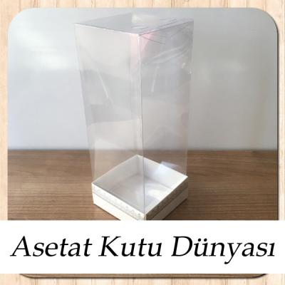 8x8x20 Asetat, Tek Taraflı Beyaz Üzerine Gümüş Kilim Desenli Kutu