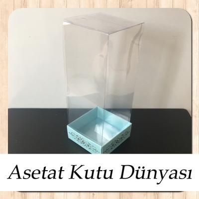 8x8x20 Asetat, Tek Taraflı Mavi Üzerine Gold Saray Desenli Karton Kutu