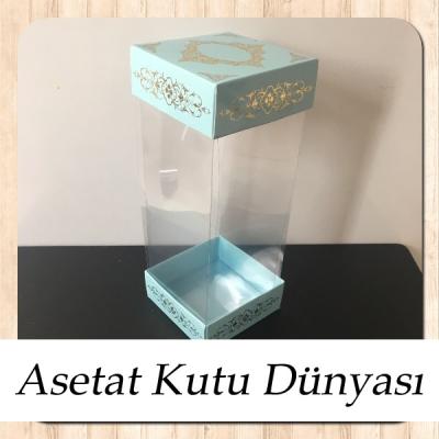 8x8x20 Asetat, Çift Taraflı Mavi Üzerine Gold Saray Desenli Karton Kutu