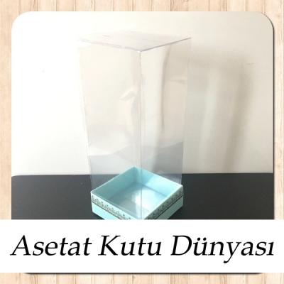 8x8x20 Asetat, Tek Taraflı Mavi Üzerine Gold Kilim Desenli Karton Kutu