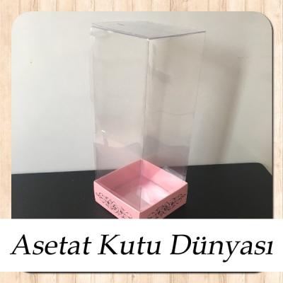 8x8x20 Asetat, Tek Taraflı Pembe Üzerine Gümüş Saray Desenli Karton Kutu