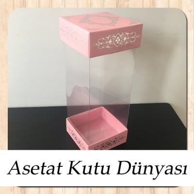 8x8x20 Asetat, Çift Taraflı Pembe Üzerine Gümüş Saray Desenli Karton Kutu