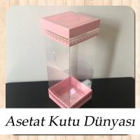 8x8x20 Asetat, Çift Taraflı Pembe Üzerine Gümüş Kilim Desenli Karton Kutu