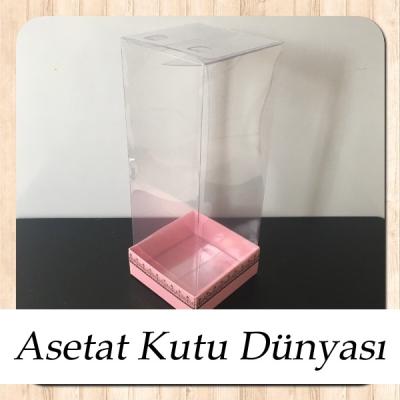 8x8x20 Asetat, Tek Taraflı Pembe Üzerine Gold Kilim Desenli Karton Kutu