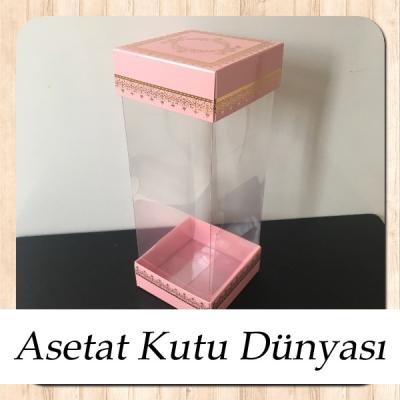 8x8x20 Asetat, Çift Taraflı Pembe Üzerine Gold Kilim Desenli Karton Kutu