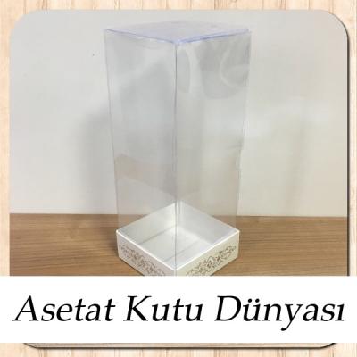 8x8x20 Asetat, Tek Taraflı Beyaz Üzerine Gümüş Saray Desenli Kutu