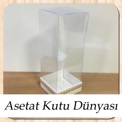 8x8x20 Asetat, Tek Taraflı Beyaz Üzerine Gold Kilim Desenli Kutu
