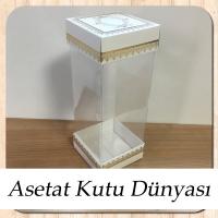 8x8x20 Asetat, Çift Taraflı Beyaz Üzerine Gold Kilim Desenli Kutu