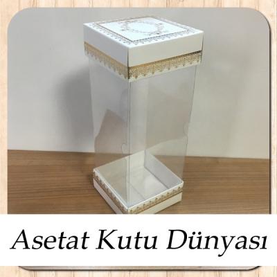 8x8x20 Asetat, Çift Taraflı Beyaz Üzerine Gold Kilim Desenli Kutu