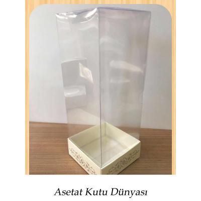 8x8x20 Asetat, Tek Taraflı Krem Üzerine Gümüş Saray Desenli Kutu