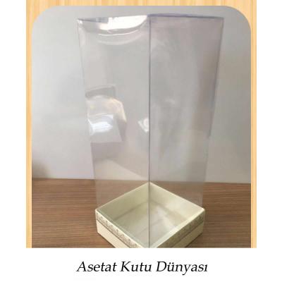 8x8x20 Asetat, Tek Taraflı Krem Üzerine Gümüş Kilim Desenli Kutu