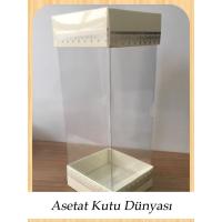 8x8x20 Asetat, Çift Taraflı Krem Üzerine Gümüş Kilim Desenli Kutu