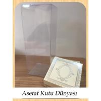 8x8x20 Asetat, Çift Taraflı Krem Üzerine Gümüş Kilim Desenli Kutu