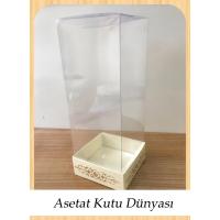 8x8x20 Asetat, Tek Taraflı Krem Üzerine Gold Saray Desenli Kutu