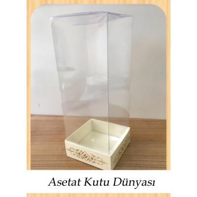 8x8x20 Asetat, Tek Taraflı Krem Üzerine Gold Saray Desenli Kutu