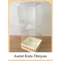 8x8x20 Asetat, Tek Taraflı Krem Üzerine Gold Kilim Desenli Kutu