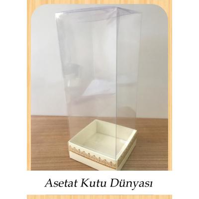 8x8x20 Asetat, Tek Taraflı Krem Üzerine Gold Kilim Desenli Kutu