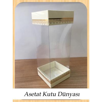 8x8x20 Asetat, Çift Taraflı Krem Üzerine Gold Kilim Desenli Kutu