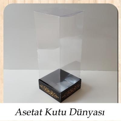 8x8x20 Asetat, Tek Taraflı Siyah Üzerine Gold Saray Desenli Kutu