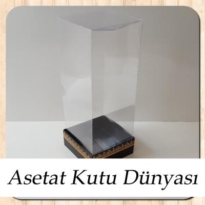 8x8x20 Asetat, Tek Taraflı Siyah Üzerine Gold Kilim Desenli Kutu