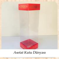 8x8x20 Asetat, Çift Taraflı Kırmızı Üzerine Gold Saray Desenli Kutu