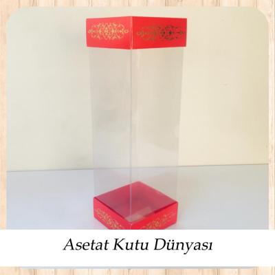 8x8x20 Asetat, Çift Taraflı Kırmızı Üzerine Gold Saray Desenli Kutu