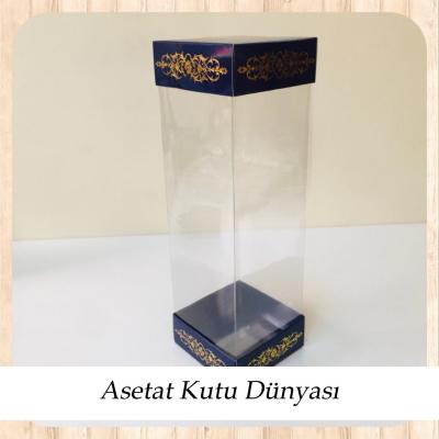 8x8x20 Asetat, Çift Taraflı Lacivert Üzerine Gold Saray Desenli Kutu